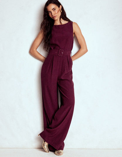 Gwen Slash Neck Jumpsuit-Dark Cherry