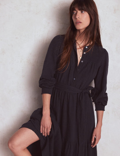 Cecily Double Cloth Midi Dress-Midnight Blue