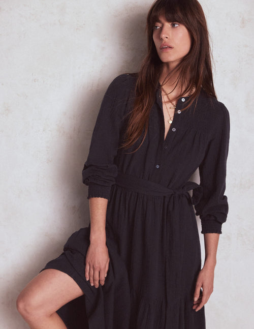 Cecily Double Cloth Midi Dress-Midnight Blue