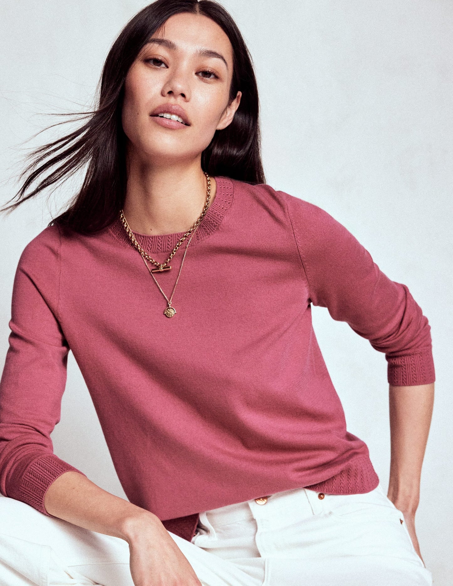 Emilia Cotton Crew Sweater-Pink Heather