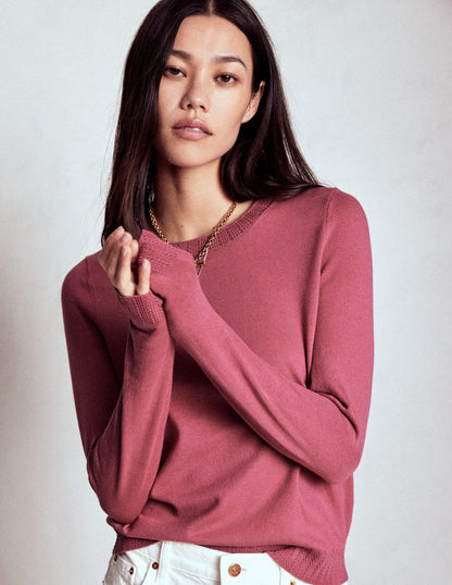 Emilia Cotton Crew Sweater-Pink Heather
