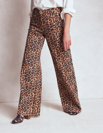High Rise Wide Leg Jeans-Leopard Print