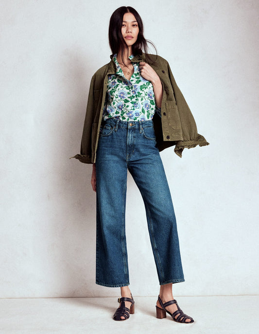 High Rise Straight Crop Jeans-Mid VWash