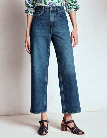 High Rise Straight Crop Jeans-Mid VWash