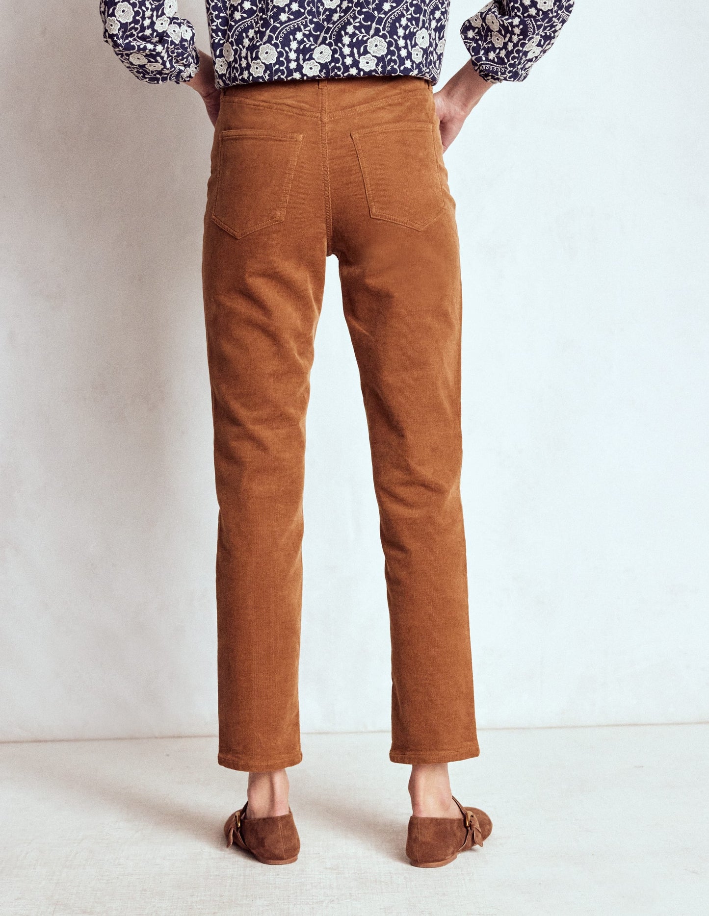 High Rise Cord Slim Jeans-Ginger