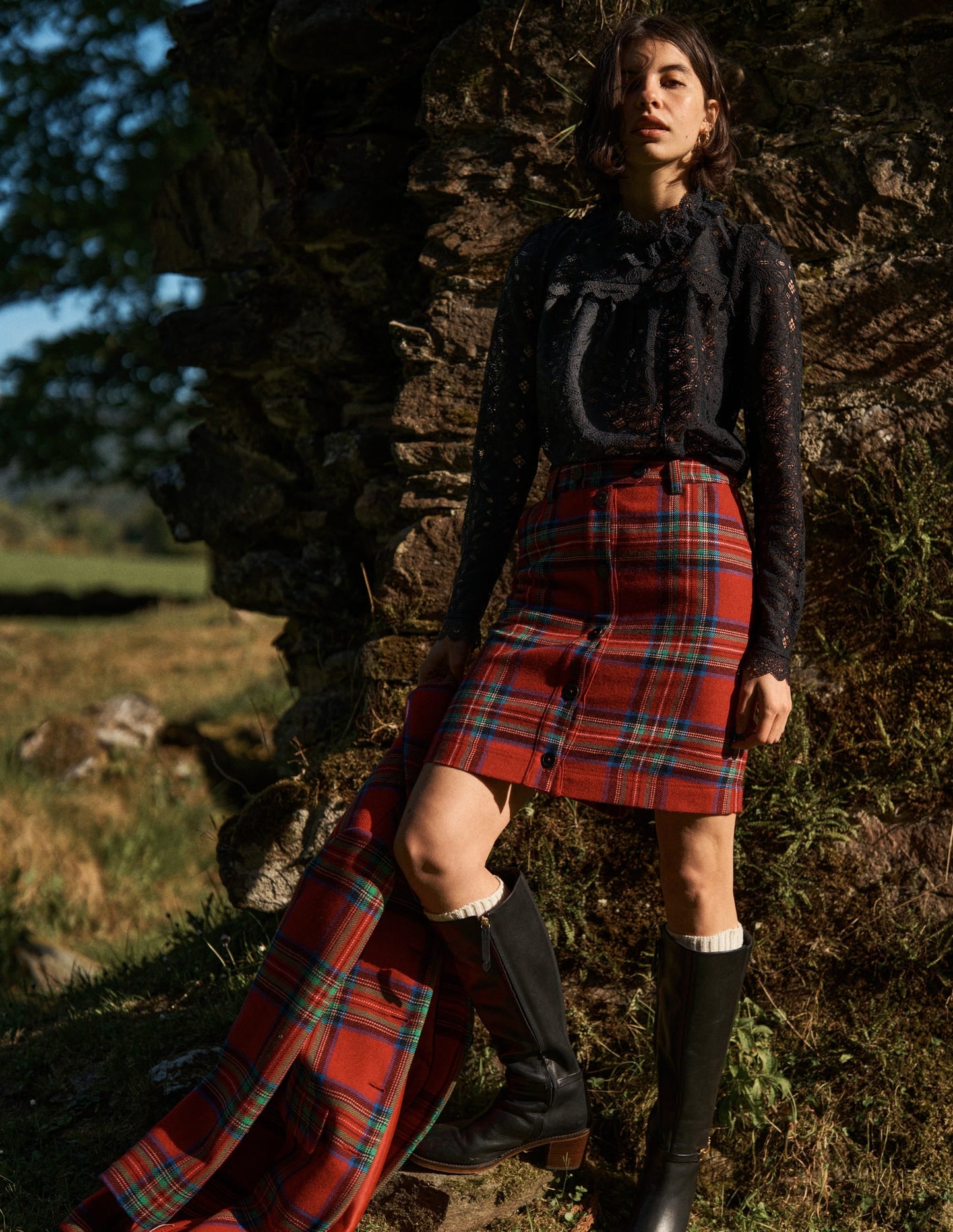 Cecelia Wool Skirt-Red, Blue and Green Check