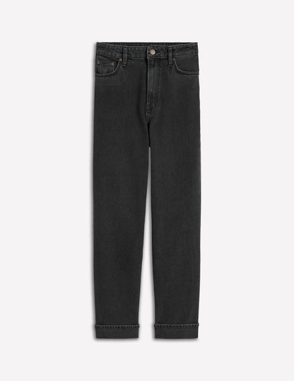 Mid Rise Straight Leg Jeans-Washed Black