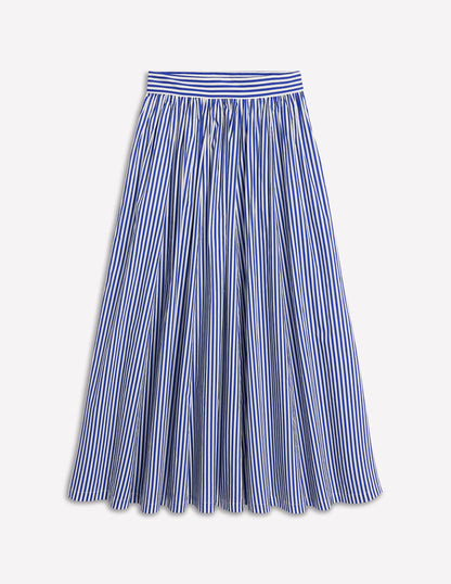 Full Poplin Maxi Skirt-Kingfisher Blue, Fine Stripe