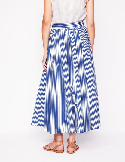 Full Poplin Maxi Skirt-Kingfisher Blue, Fine Stripe