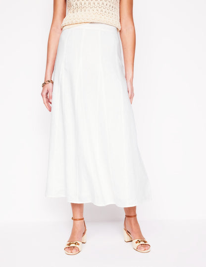 Linen Flippy Maxi Skirt-White