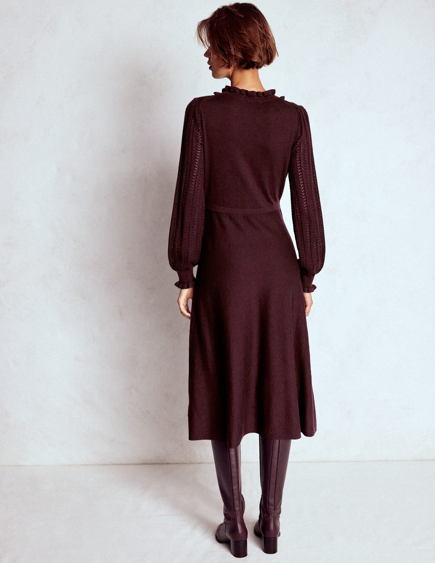 Winifred Frilled Knitted Dress-Coffee Bean