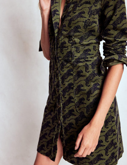Amanda Cord Short Dress-Woodland Green, Leaping Tiger