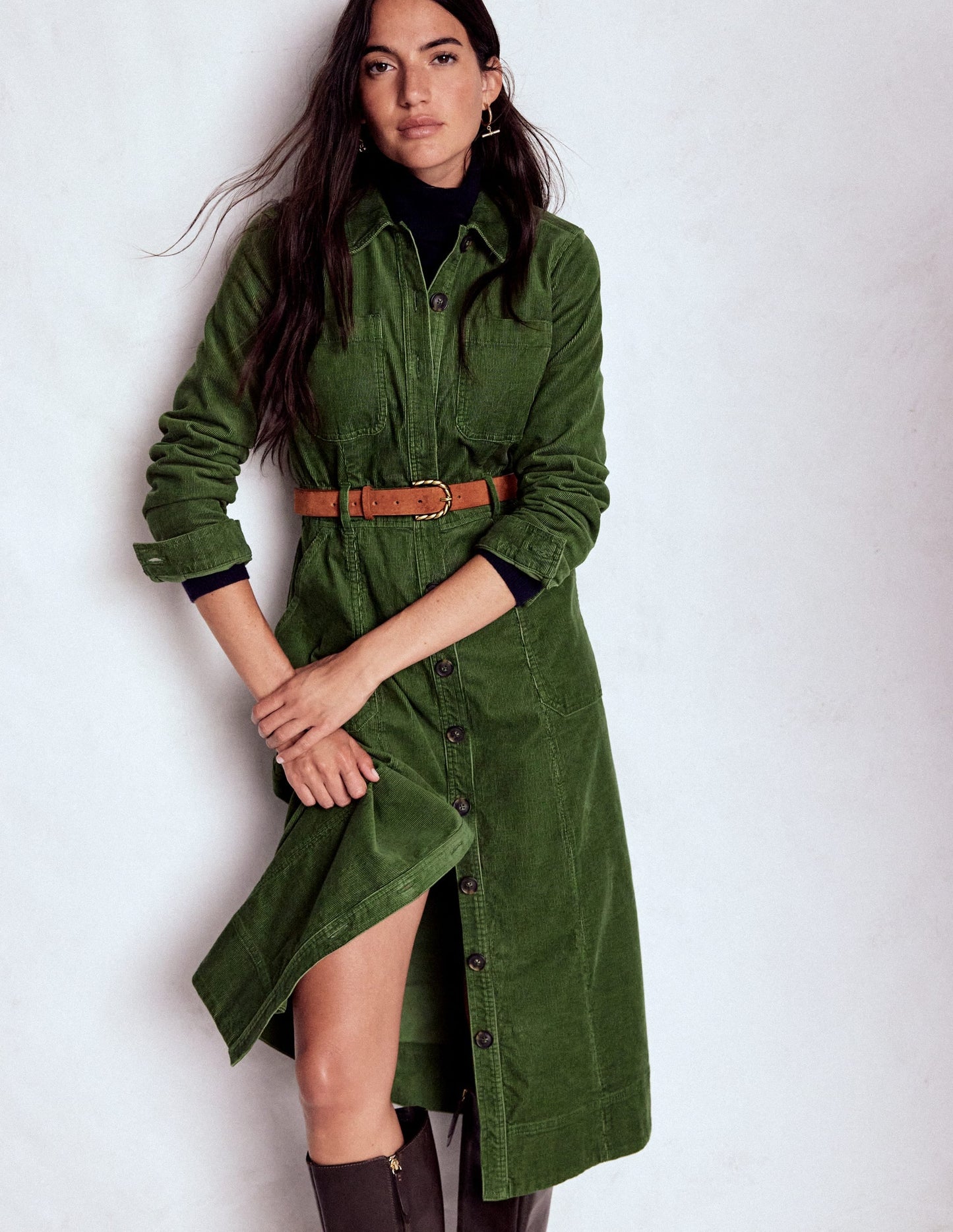Amanda Cord Midi Dress-Fern
