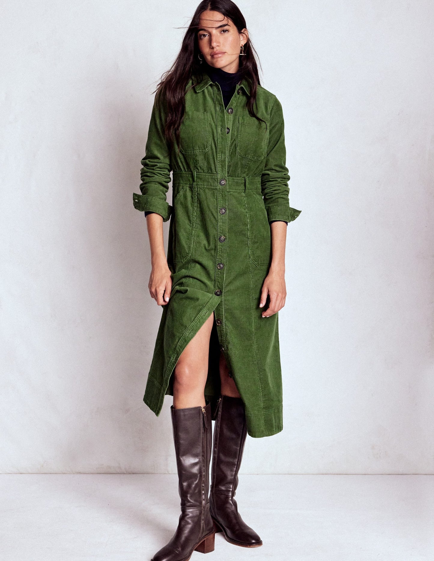 Amanda Cord Midi Dress-Fern