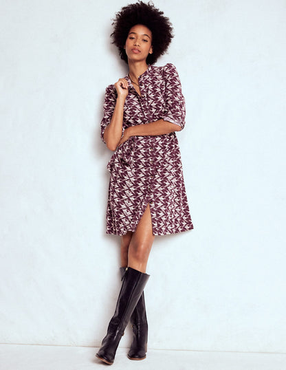 Bre Cord Short Dress-Dark Cherry, Swooping Swallow