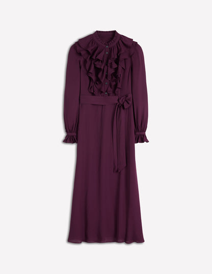 Ruffle Front Shirt Dress-Dark Cherry