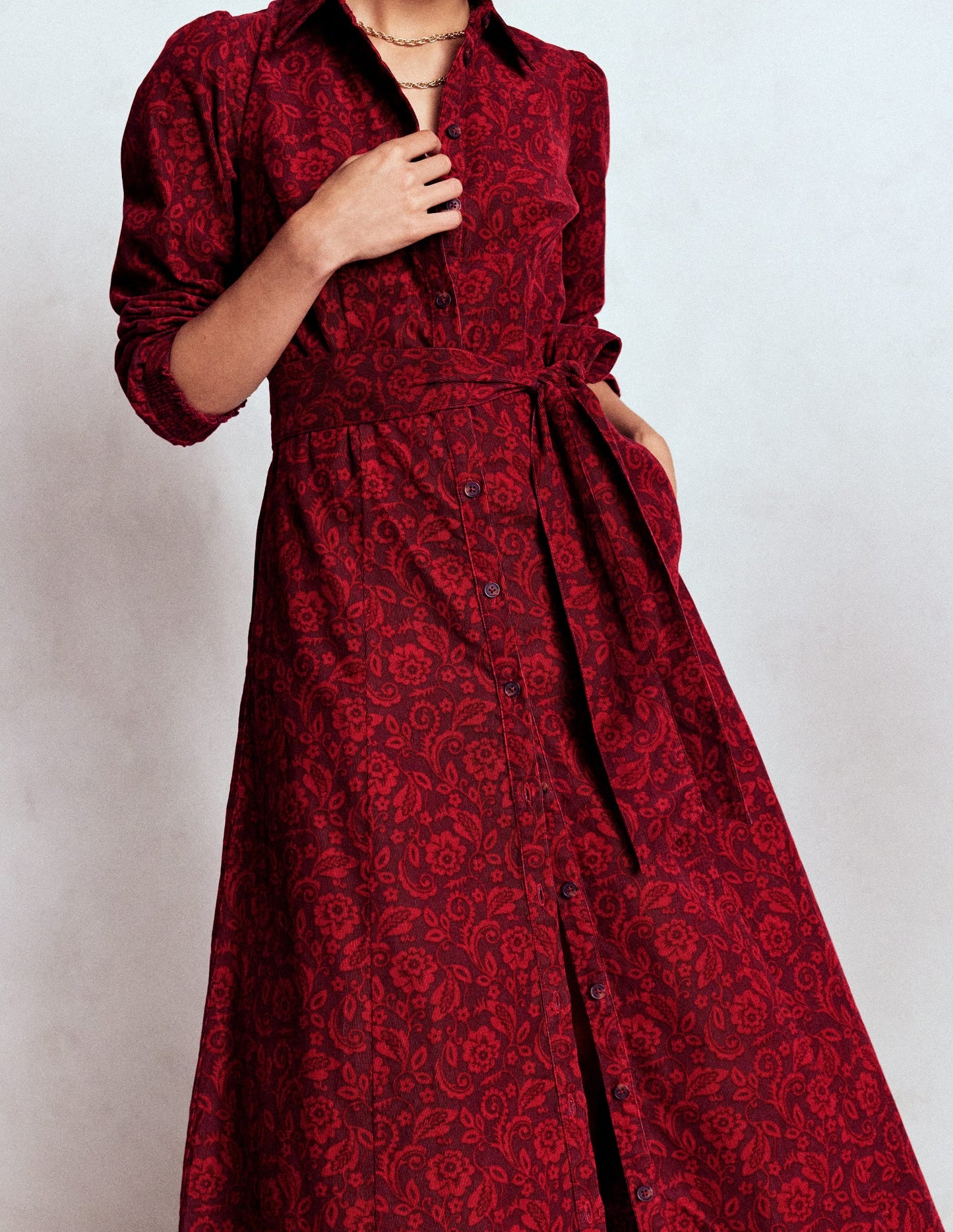 Clara Cord Midi Dress-Red Liquorice, Ornate Flora