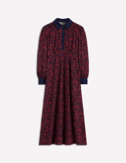 Empire Waistline Shirt Dress-Red, Ornate Flora