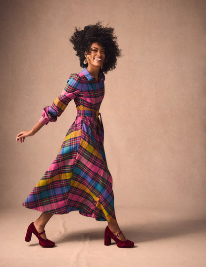 Vivienne Check Midi Dress-Multi, Blanket Check