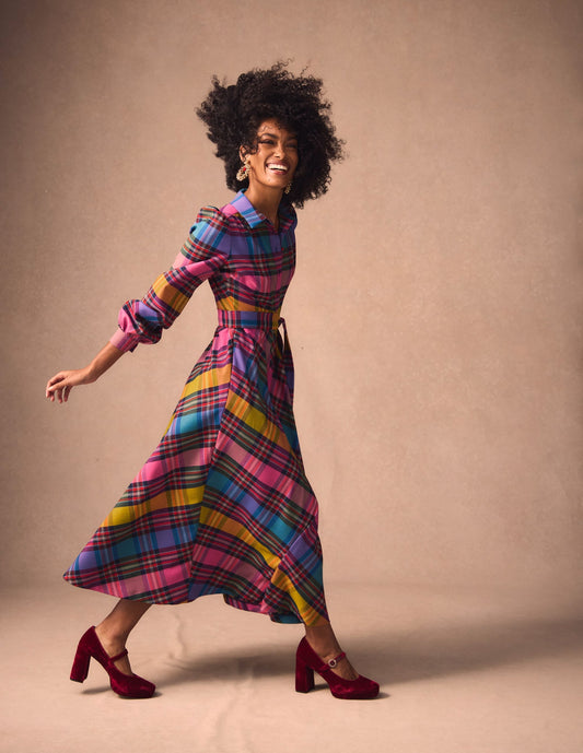 Vivienne Check Midi Dress-Multi, Blanket Check