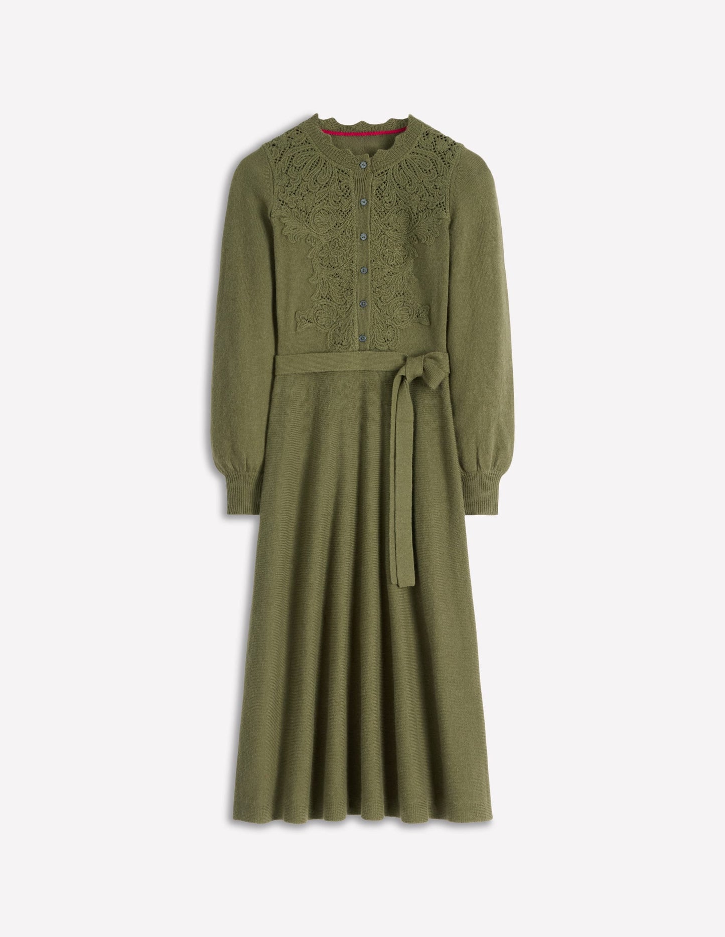 Lace Insert Knitted Midi Dress-Forest Glade