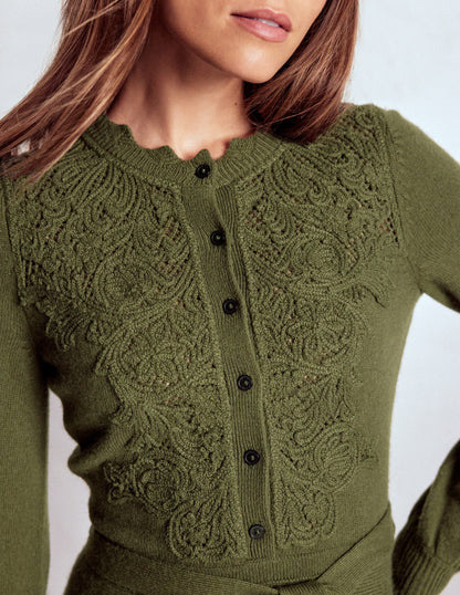 Lace Insert Knitted Midi Dress-Forest Glade