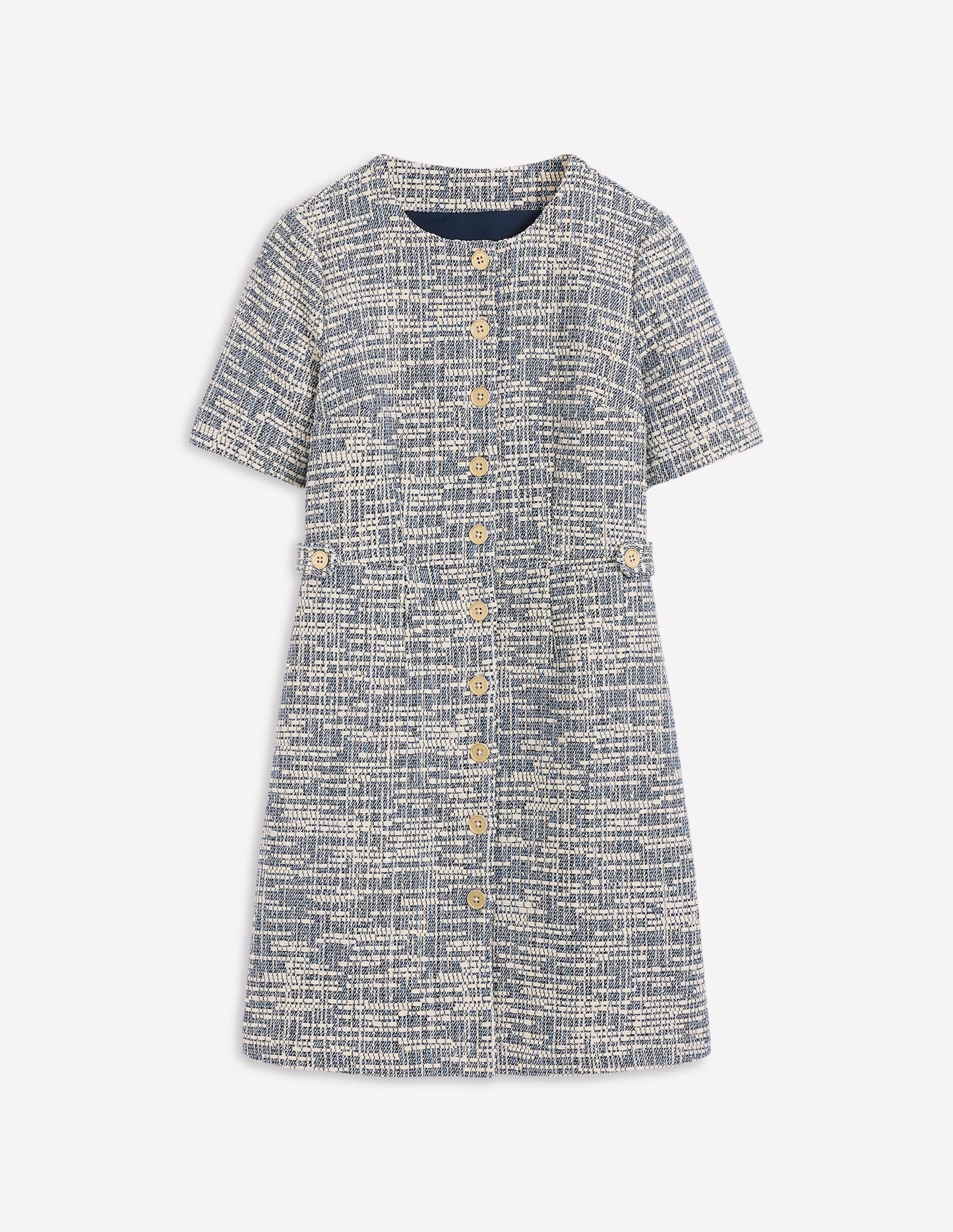 Textured Tab Short Dress-Blue and White Texture