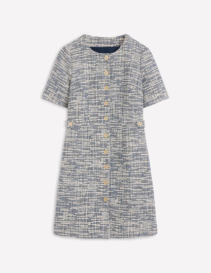 Textured Tab Short Dress-Blue and White Texture