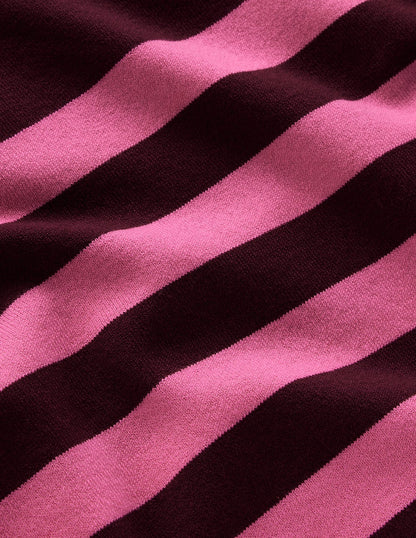 Emilia Cotton Crew Sweater-Chestnut/Pink Stripe