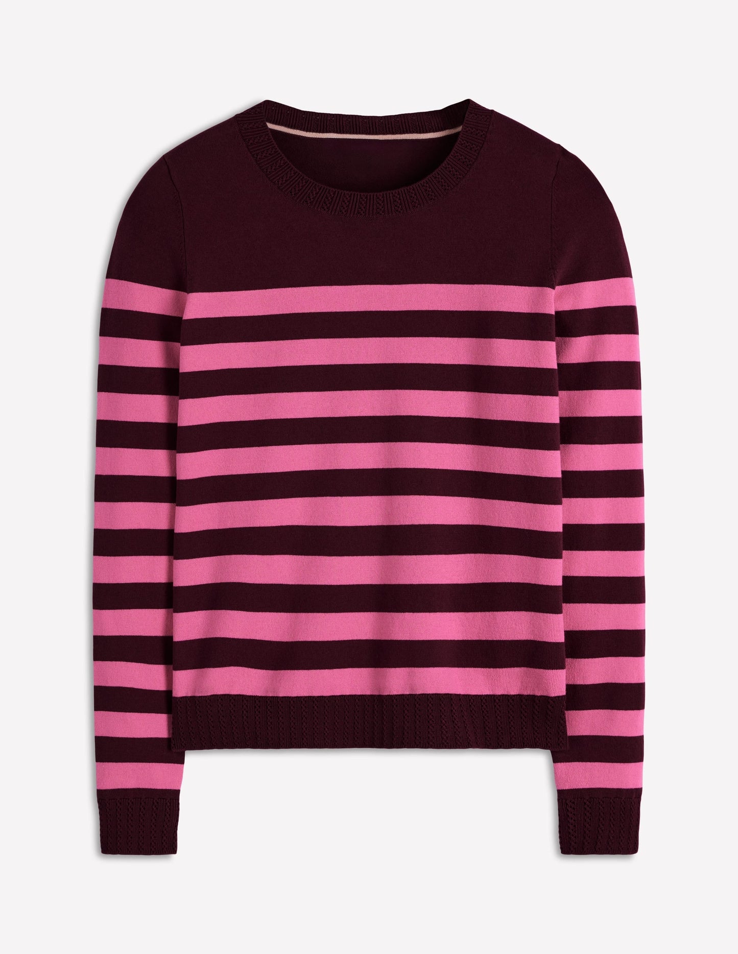Emilia Cotton Crew Sweater-Chestnut/Pink Stripe
