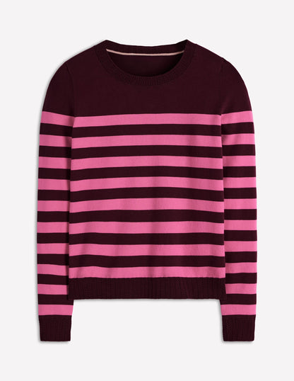 Emilia Cotton Crew Sweater-Chestnut/Pink Stripe