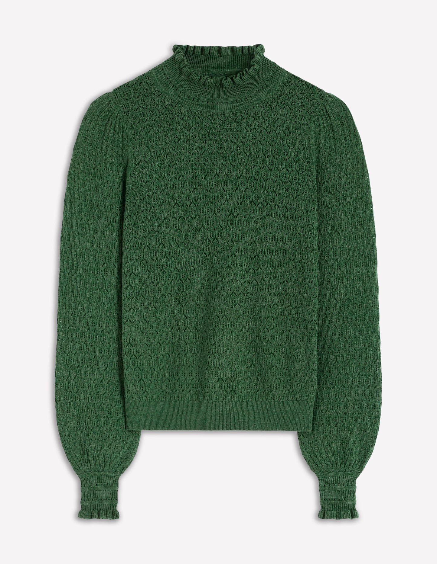 Pointelle Ruffle Sweater-Hunter Green