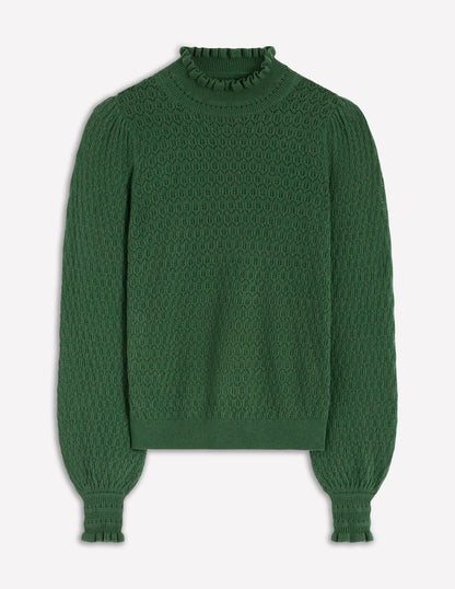 Pointelle Ruffle Sweater-Hunter Green