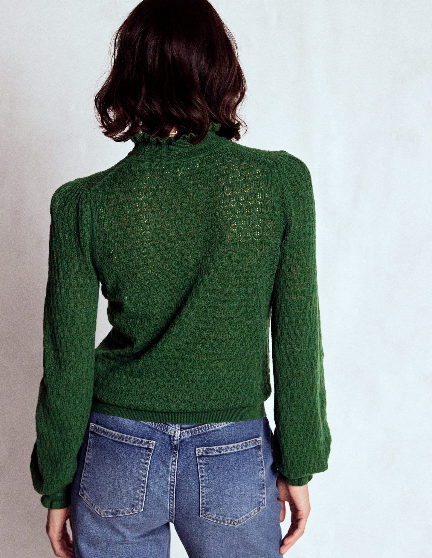 Pointelle Ruffle Sweater-Hunter Green