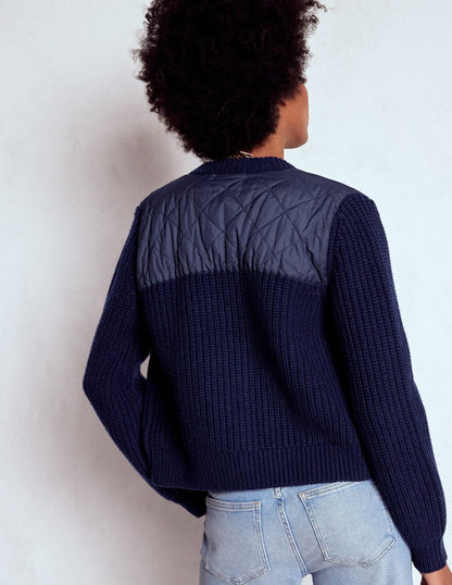 Short Quilted Knitted Jacket-Navy