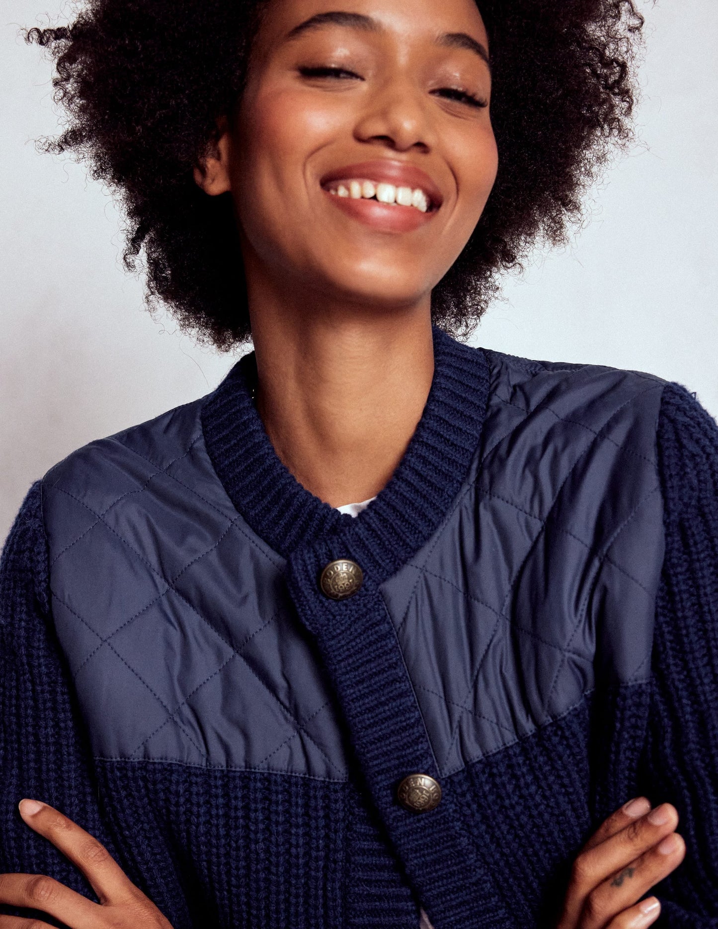Short Quilted Knitted Jacket-Navy