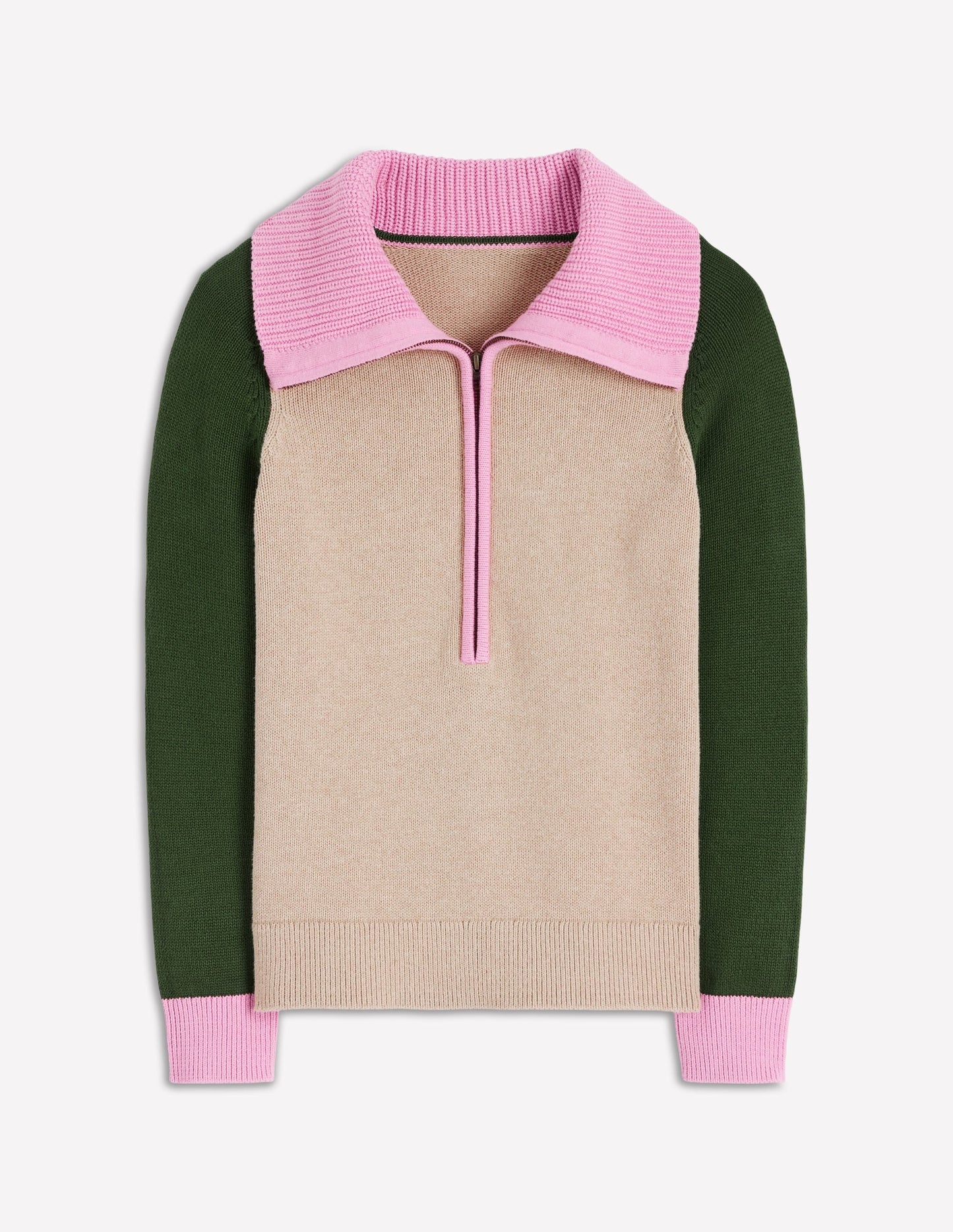 Lucy Half Zip Sweater-Chinchilla Melange, Green Fir