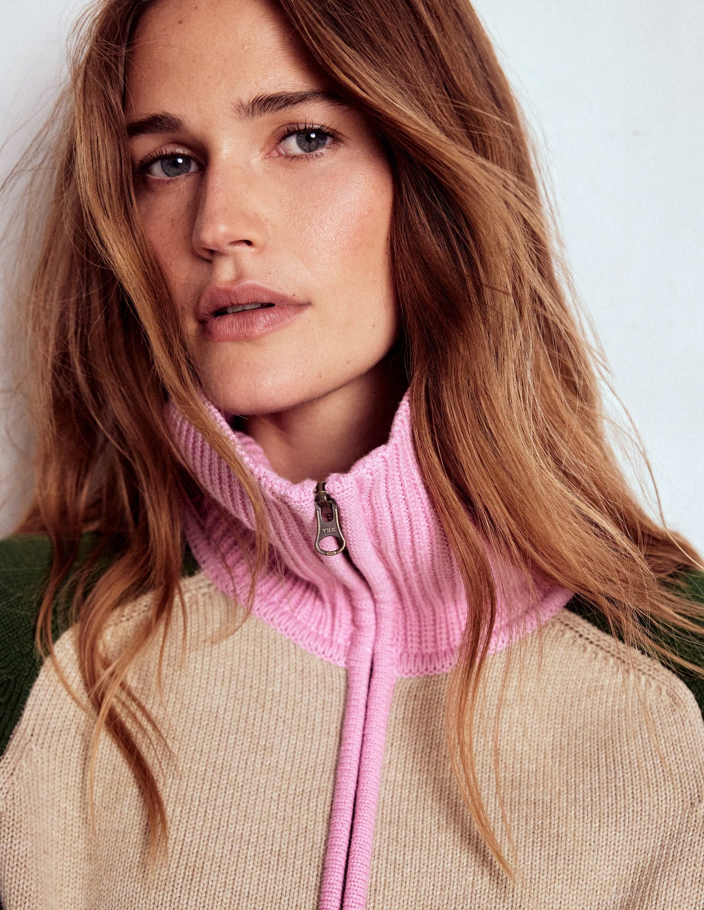 Lucy Half Zip Sweater-Chinchilla Melange, Green Fir