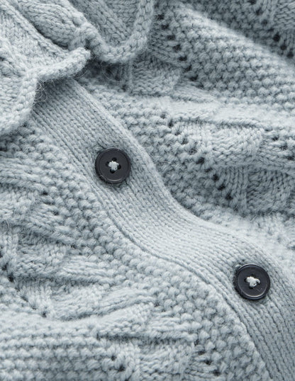 Scallop Collar Cardigan-Seamist Blue Melange