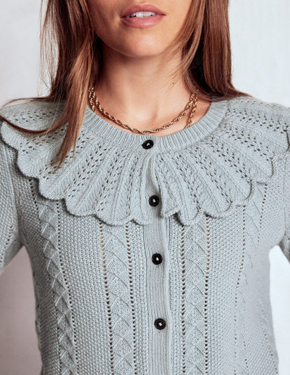 Scallop Collar Cardigan-Seamist Blue Melange