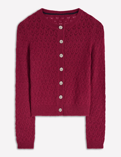 Jewel Button Cardigan-Ruby Red