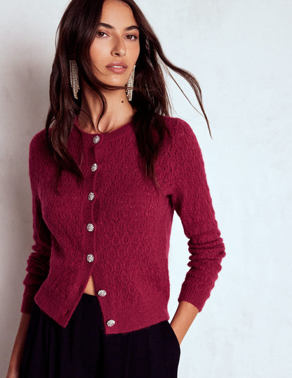 Jewel Button Cardigan-Ruby Red