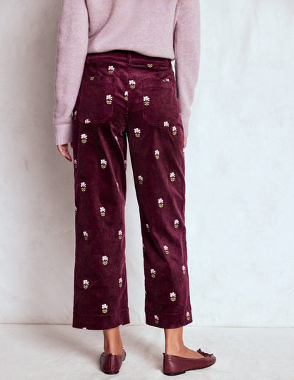 Primrose Cord Pants-Dark Cherry Embroidery