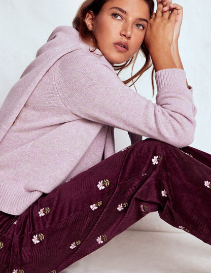 Primrose Cord Pants-Dark Cherry Embroidery