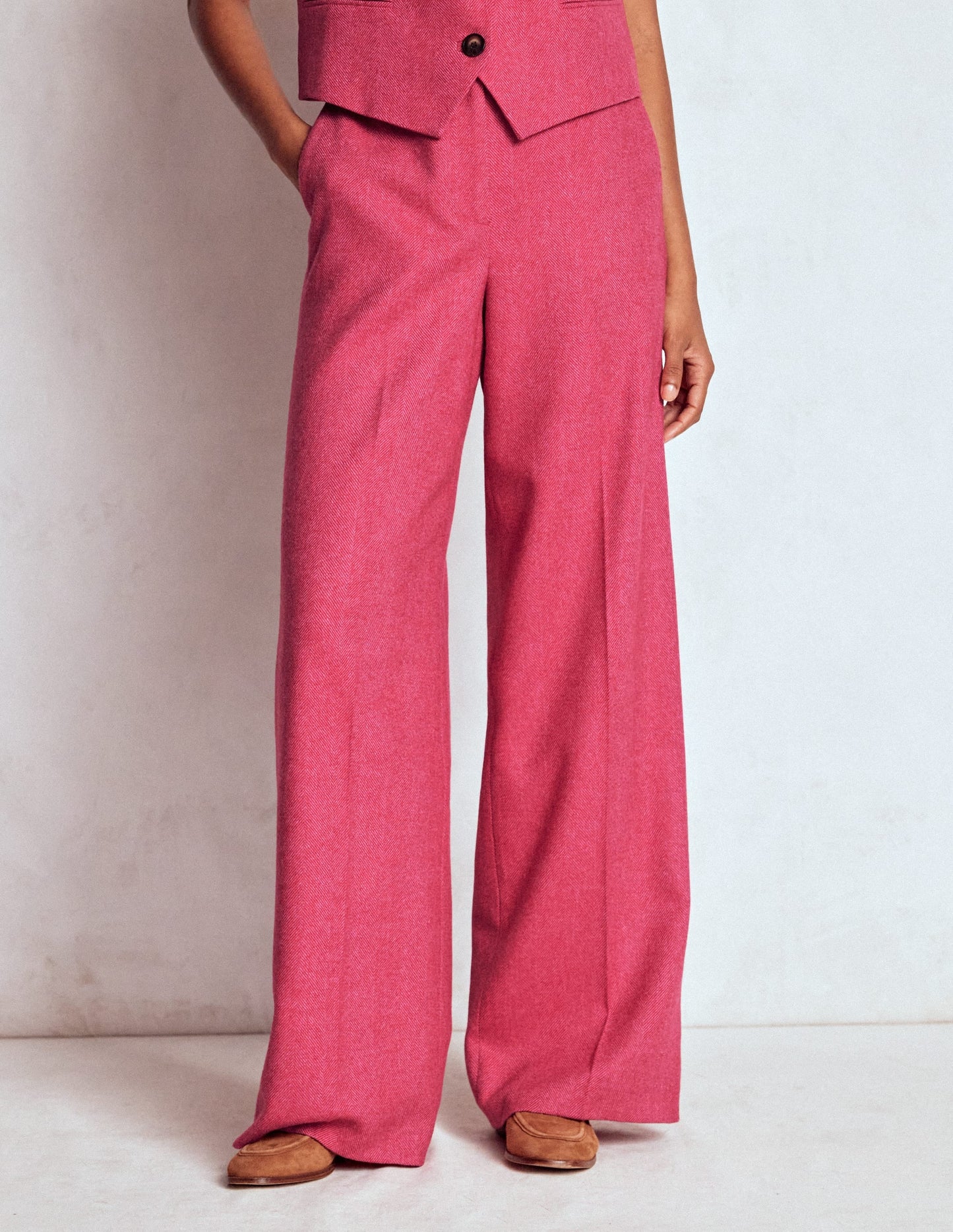 Belgravia Wool Blend Pants-Red and Pink Wide Herringbone