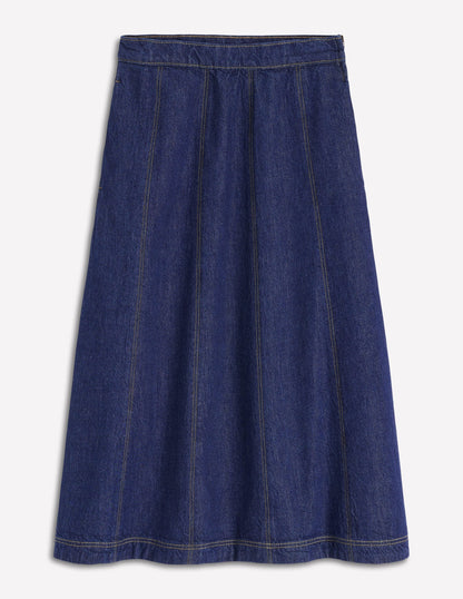 Joy Panelled Denim Skirt-indigo