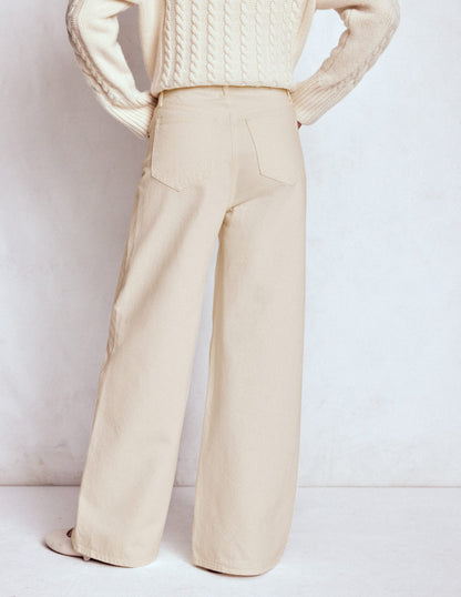 Relaxed Wide Leg  Jeans-Ecru
