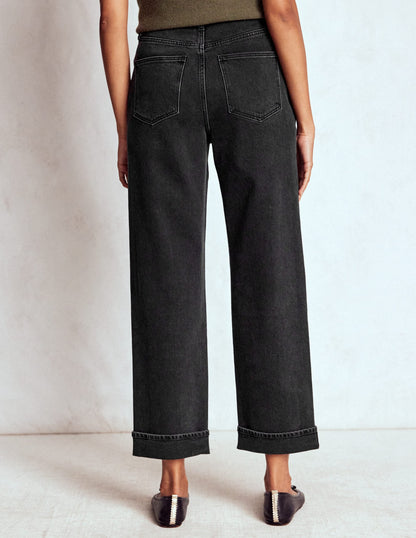 Mid Rise Straight Leg Jeans-Washed Black