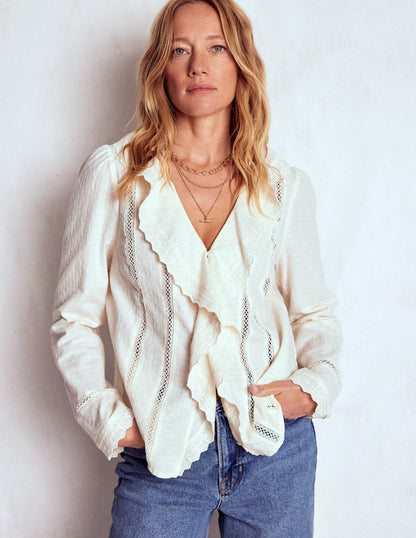 Ruffle Embroidered Blouse-Warm Ivory