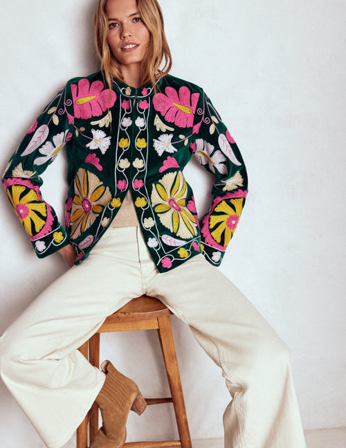 Embroidered Souvenir Jacket-Emerald Night Embroidery